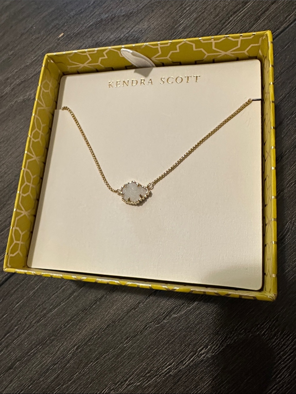 Kendra Scott Gold Necklace with White Druzy Pendant